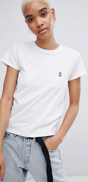 shrunken t shirt with embroidered logo