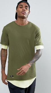longline layered t shirt with distressing