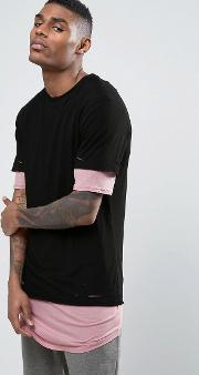 longline layered t shirt with distressing
