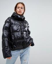 oversized padded jacket with embroidered chest logo