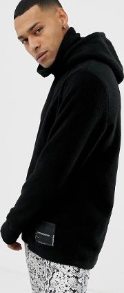high neck scope hoodie in black