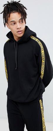 taped logo hoodie black
