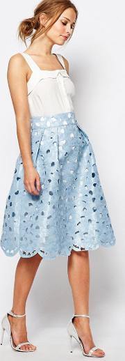 cutwork prom midi skirt blue
