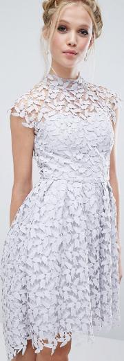 high neck dress in cutwork lace