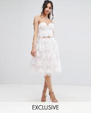lace midi prom skirt with scalloped hem co ord