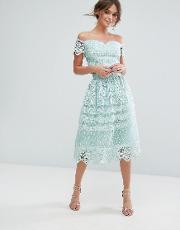 midi skirt in panelled lace