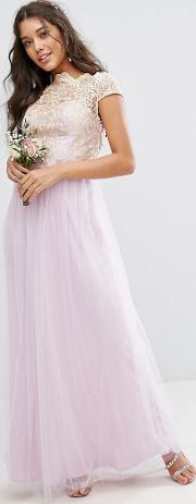 premium lace maxi dress with tulle skirt