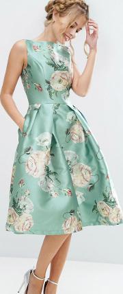 satin midi dress  floral print multi