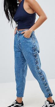 lace up side mom jeans