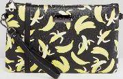 banana print clutch bag with chain