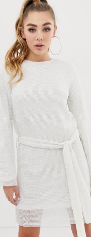 Allover Sequin Shift Dress With Belt Detail