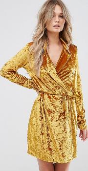 crushed gold velvet wrap dress