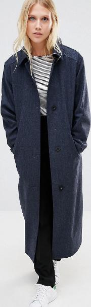 oversized relaxed fit duster coat in speckled navy wool