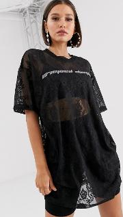 Lace T Shirt Dress With Reflective Logo