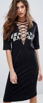 lace up front  shirt dress
