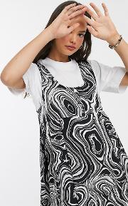Swing Dress Marble Print With Popper Front