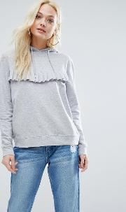 lightweight hoodie with ruffle front