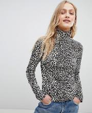 long sleeve top with zip in leopard print