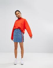 Mini Skirt  Denim With Sports Side Stripe