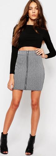 zip front ribbed mini skirt