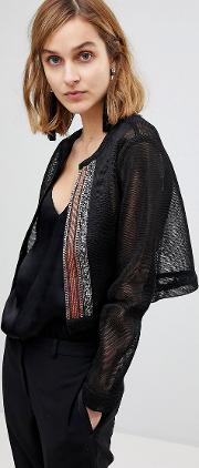 mandaline mesh long sleeved top with beaded panel
