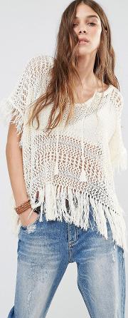 Fringed Sheer Knitted Poncho