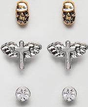 designb skull & cross earrings  3 pack exclusive to asos