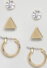 Designb Stud & Hoop Gold Earrings  3 Pack Exclusive To Asos
