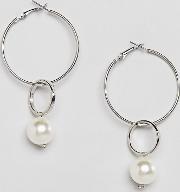 pearl charm drop hoop earrings