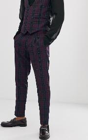 Skinny Fit Berry Tartan Check Cropped Suit Trouser