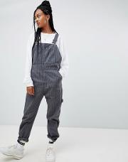 dungarees with chest logo in fine stripe