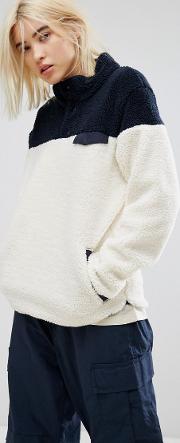Oversized High Neck Fleece Sweatshirt In Colour Block