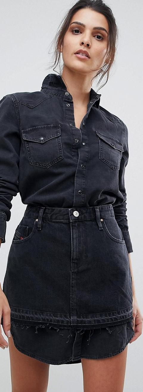 diesel denim shirt dress with skirt overlay