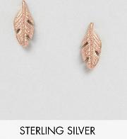 rose gold plated feather stud earrings