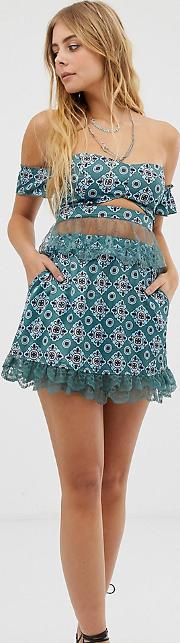 Mini Skirt With Lace Hem Co