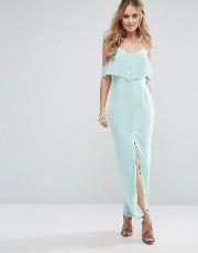 frill maxi dress with split front