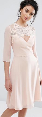 lace sweetheart midi dress with  sleeve