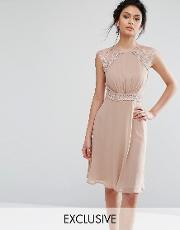 midi dress with crochet lace trim