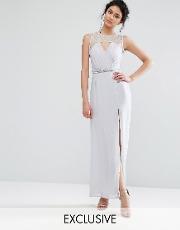 sweetheart lace maxi dress with embellished waist