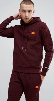 hoodie with all over embossed logo in burgundy