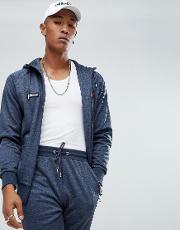 poly tricot track zip through hoodie in navy