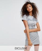relaxed mini t shirt dress with corset detail bralet overlay and chest logo