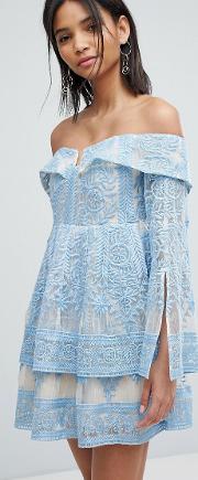 off shoulder embroidered dress