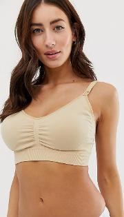 Maternity Soft Cup Seam Free Nursing Bra With Removable Padding Beige