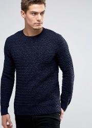 crew neck knit with loose weave detail