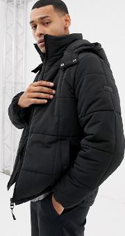 Lightweight Zip Through Hooded Puffer Jacket