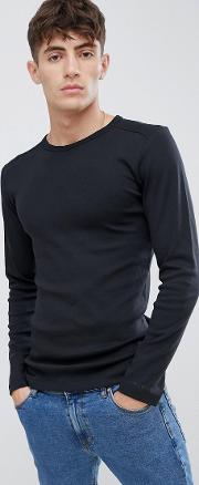 organic cotton muscle fit ribbed long sleeve top