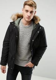Parka With Faux Fur Borg Lined Hood