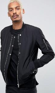 Quilted Nylon Bomber Jacket In Black
