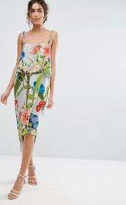 Palm Print Midi With Double Layer